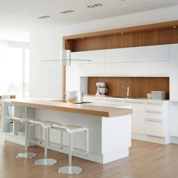 Modern white kitchen with wood in the interior