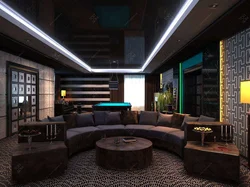 Black ceiling living room photo