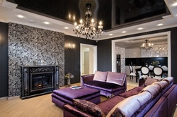 Black ceiling living room photo