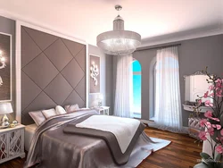 Powder wallpaper in the bedroom interior photo
