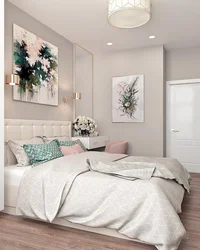 Powder wallpaper in the bedroom interior photo