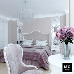 Powder wallpaper in the bedroom interior photo