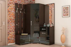 Hallway interior design with corner wardrobe