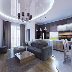 Kitchen living room 35 sq m photo in modern style