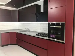 Kitchens with burgundy furniture photo