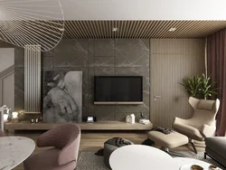 Living room interior with TV on the wall in a modern interior photo