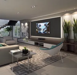 Living Room Interior With TV On The Wall In A Modern Interior Photo