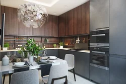 Modern gray kitchen with wood photo
