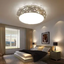 Design of spotlights on a suspended ceiling in the bedroom photo