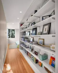 Wall shelves in the hallway in the interior
