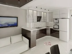 Kitchen interior 15 sq m with sofa