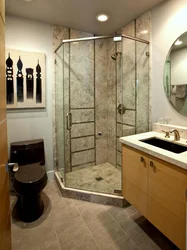 Bathroom interior with bath and shower