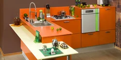 What colors goes with orange in the kitchen interior