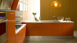 What colors goes with orange in the kitchen interior