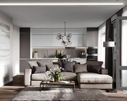 Living room kitchen design in gray photo