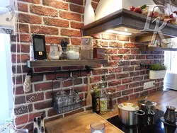 Kitchen interior with bricks on the wall
