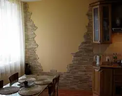 Kitchen interior with bricks on the wall