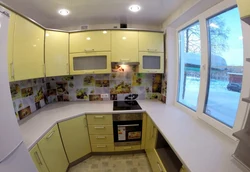 Kitchen 7 square meters design with a refrigerator in a panel house