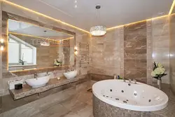 What kind of ceilings are made in the bathroom photo