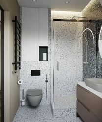 Interior design of a bathroom with shower and toilet photo