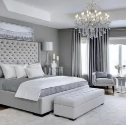 What gray furniture in the bedroom interior