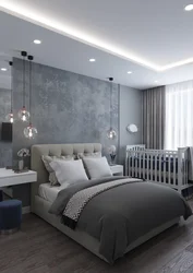 What gray furniture in the bedroom interior