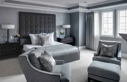 What gray furniture in the bedroom interior