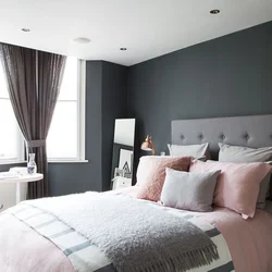 What gray furniture in the bedroom interior