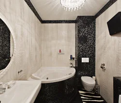 Bathroom design with bathtub in the corner