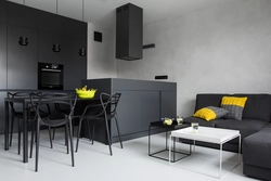 Graphite color combination in the kitchen interior