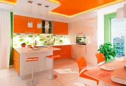 Color combination with orange in the kitchen interior photo