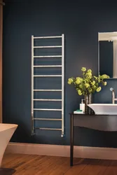 Heated towel rail in the bathroom interior
