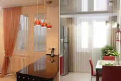 Balkon qapı və pəncərə müasir dizayn ilə mətbəx üçün pərdələr