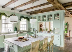 Bir mənzildə Provence mətbəxinin dizaynı, real fotoşəkillər