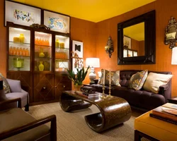 Living room interior in brown colors