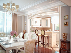 Arches in the interior of the living room with kitchen photo