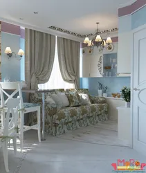 Provence style in the interior of the kitchen, living room in the house photo
