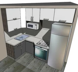 Kitchen design 5m2 with refrigerator and gas
