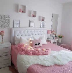 Bedroom interior in pink tone