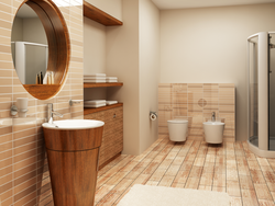 Wood bath design with toilet