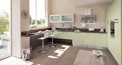 Kitchen interior design with gray floor