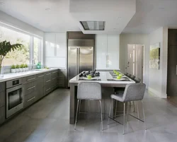 Kitchen interior design with gray floor