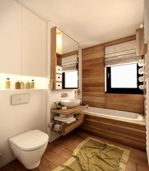 Bathroom with wood elements photo