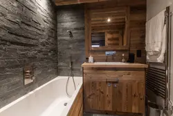 Bathroom with wood elements photo
