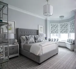 Gray bedroom with white furniture photo