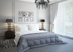 Gray bedroom with white furniture photo