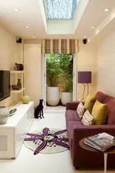 Living room interior narrow and long