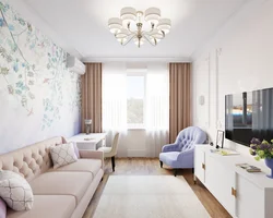 Living room interior narrow and long
