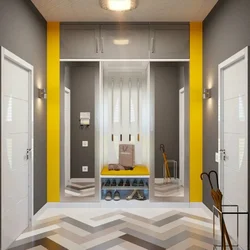 Combination of gray with other colors in the interior of the hallway