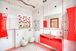 Red tiles in the bathroom interior